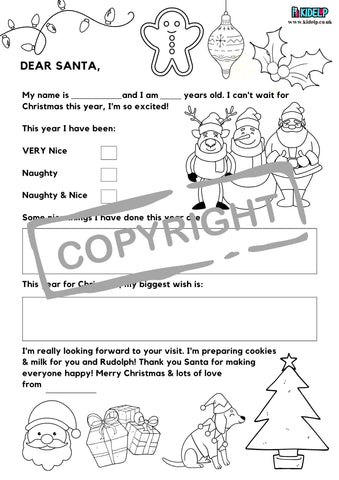 Santa Christmas Letter Colouring Printable - kidelp