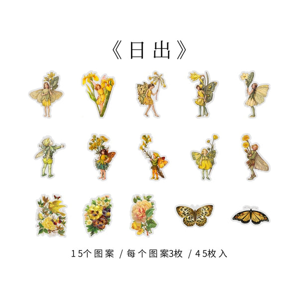 Yoofun 45pcs/box Fairy Butterfly Waterproof PET Stickers Vintage Flower Elfin Decorative Label for Scrapbooking Journal DIY - kidelp