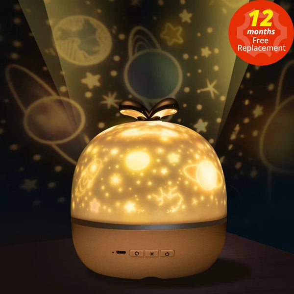 Music Projector Night Light With BT Speaker Chargeable Universe Starry Sky Rotate LED Lamp Colorful Flashing Star Kids Baby Gift - kidelp