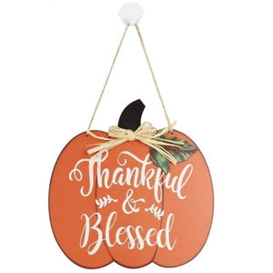 Halloween Thankful & Blessed Pumpkin Hanging Wooden Board - kidelp