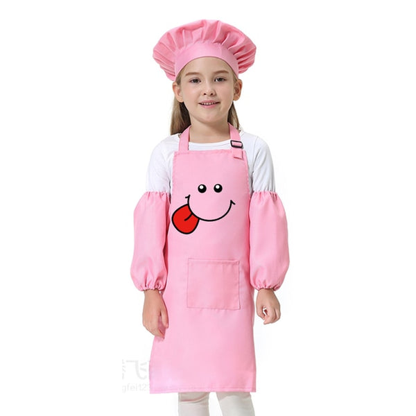 Child Apron for Baking with Smock Chef Hat & Sleeves - kidelp