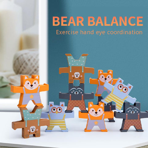 Montessori Children's Wooden Bear Balancing/Stacking Blocks - kidelp