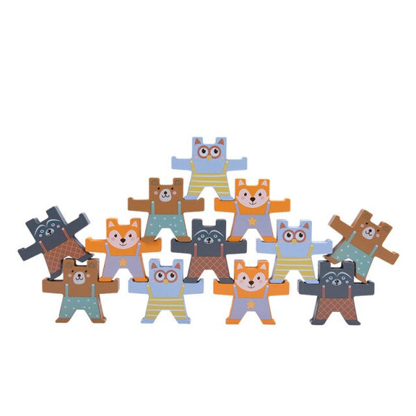 Montessori Children's Wooden Bear Balancing/Stacking Blocks - kidelp