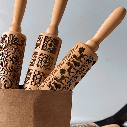Wooden Rolling Pins for 3D Patterned Christmas Cookie - kidelp