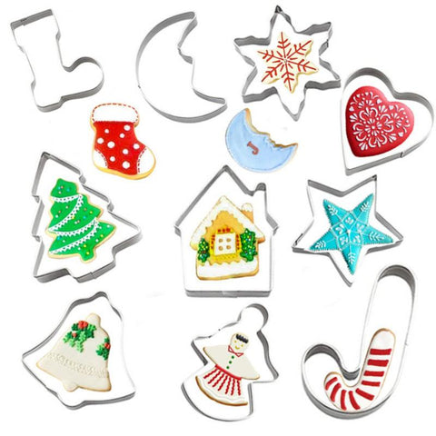 10pcs Stainless Steel Christmas Cookie Cutters for Fondant & Biscuit Decoration - kidelp