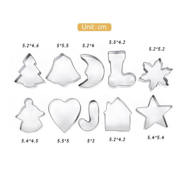 10pcs Stainless Steel Christmas Cookie Cutters for Fondant & Biscuit Decoration - kidelp